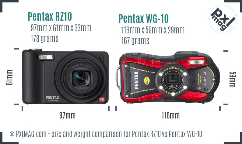 Pentax RZ10 vs Pentax WG-10 size comparison