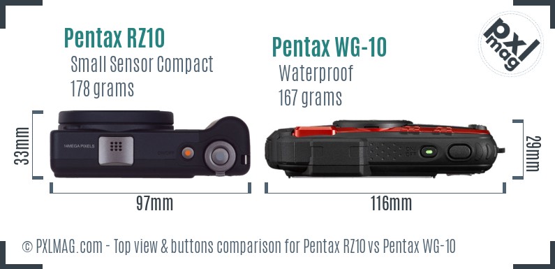 Pentax RZ10 vs Pentax WG-10 top view buttons comparison