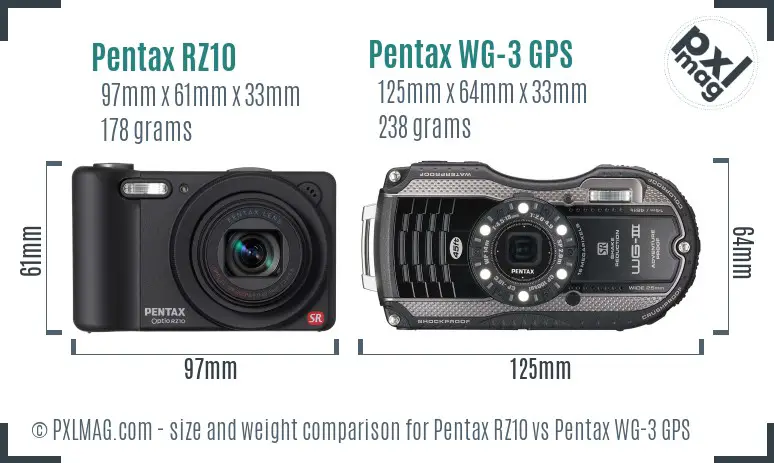 Pentax RZ10 vs Pentax WG-3 GPS size comparison