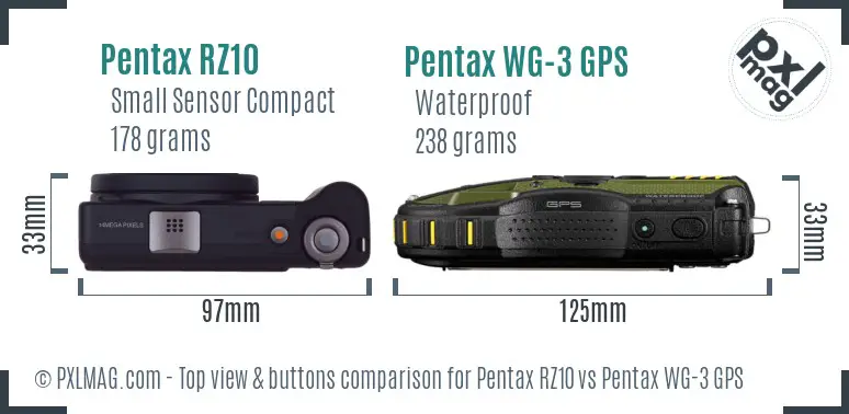 Pentax RZ10 vs Pentax WG-3 GPS top view buttons comparison