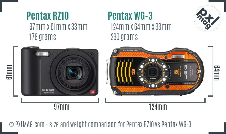 Pentax RZ10 vs Pentax WG-3 size comparison