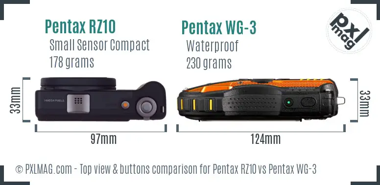 Pentax RZ10 vs Pentax WG-3 top view buttons comparison