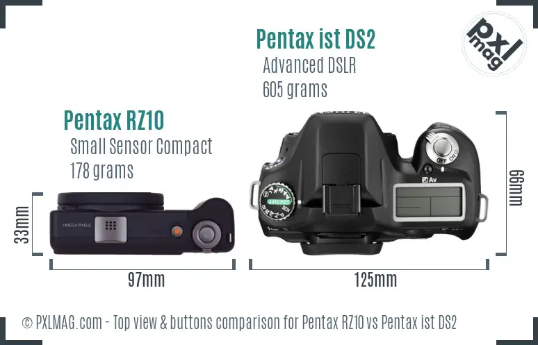 Pentax RZ10 vs Pentax ist DS2 top view buttons comparison