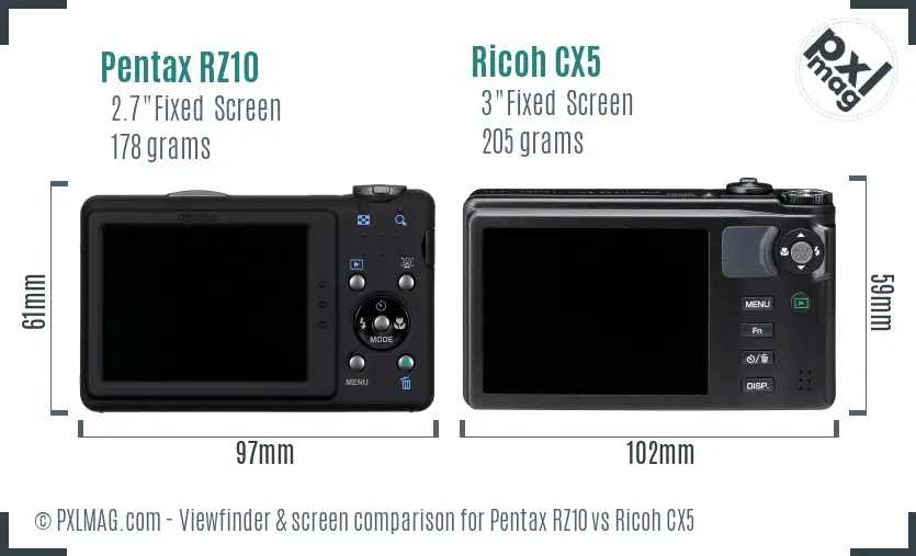 Pentax RZ10 vs Ricoh CX5 Screen and Viewfinder comparison