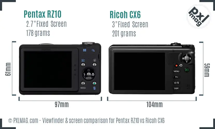 Pentax RZ10 vs Ricoh CX6 Screen and Viewfinder comparison