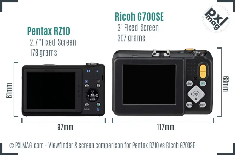 Pentax RZ10 vs Ricoh G700SE Screen and Viewfinder comparison