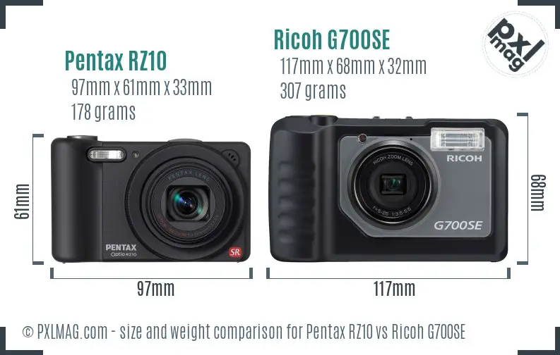 Pentax RZ10 vs Ricoh G700SE size comparison