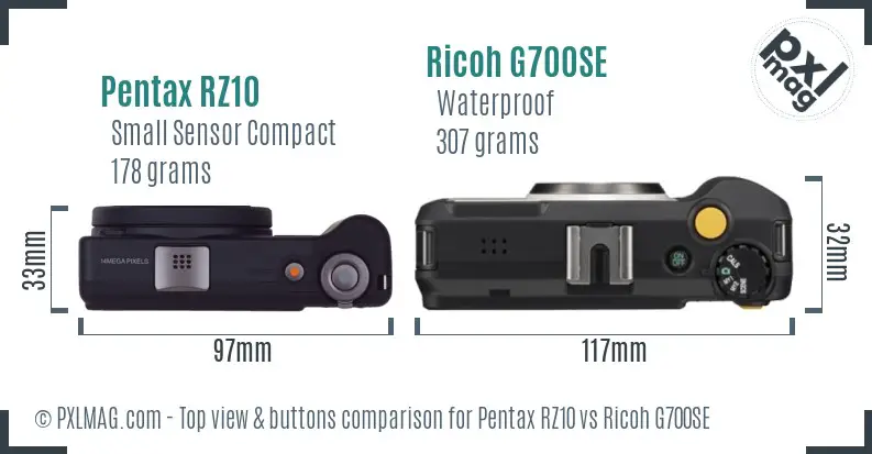 Pentax RZ10 vs Ricoh G700SE top view buttons comparison
