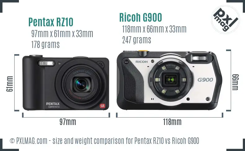 Pentax RZ10 vs Ricoh G900 size comparison