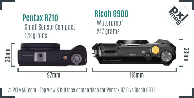 Pentax RZ10 vs Ricoh G900 top view buttons comparison
