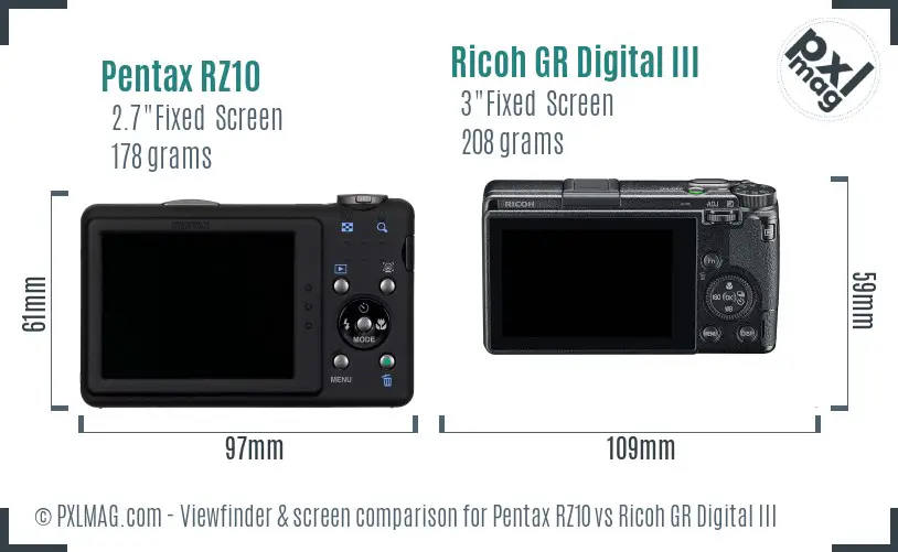 Pentax RZ10 vs Ricoh GR Digital III Screen and Viewfinder comparison