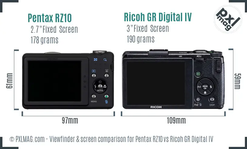 Pentax RZ10 vs Ricoh GR Digital IV Screen and Viewfinder comparison
