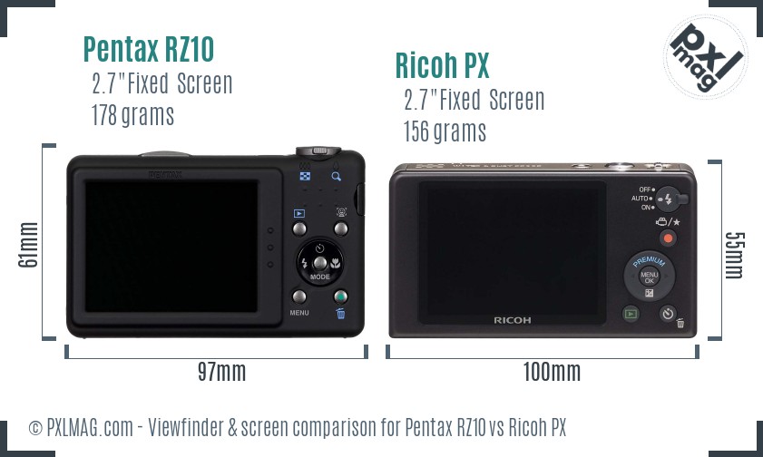 Pentax RZ10 vs Ricoh PX Screen and Viewfinder comparison