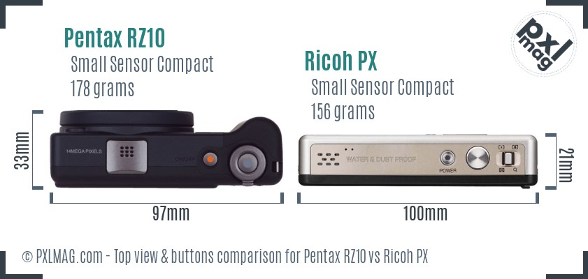 Pentax RZ10 vs Ricoh PX top view buttons comparison
