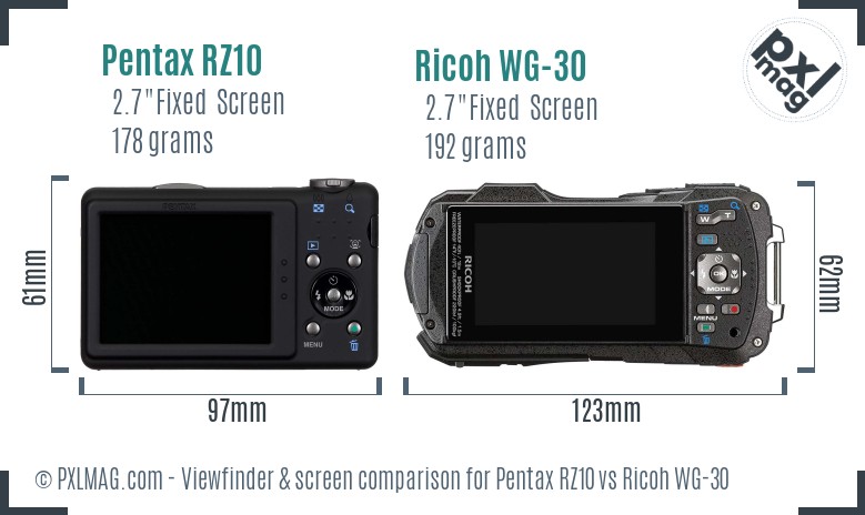 Pentax RZ10 vs Ricoh WG-30 Screen and Viewfinder comparison