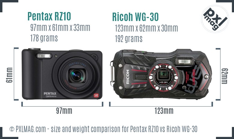 Pentax RZ10 vs Ricoh WG-30 size comparison Pentax RZ10 vs Ricoh WG-30 size comparison