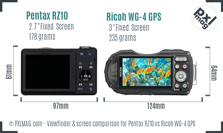 Pentax RZ10 vs Ricoh WG-4 GPS Screen and Viewfinder comparison
