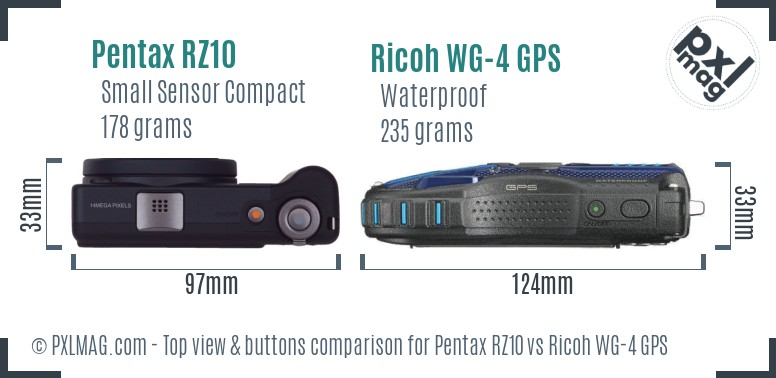 Pentax RZ10 vs Ricoh WG-4 GPS top view buttons comparison