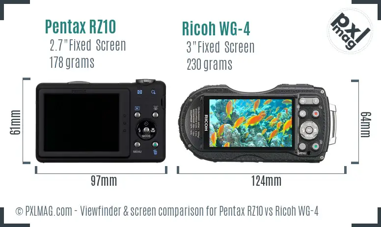 Pentax RZ10 vs Ricoh WG-4 Screen and Viewfinder comparison