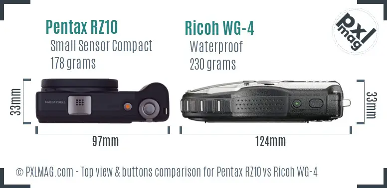 Pentax RZ10 vs Ricoh WG-4 top view buttons comparison