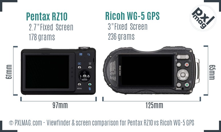 Pentax RZ10 vs Ricoh WG-5 GPS Screen and Viewfinder comparison