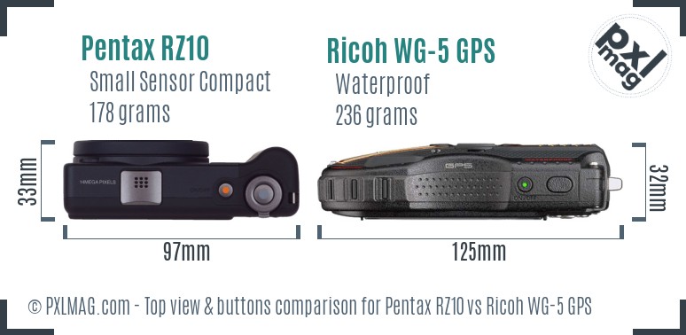 Pentax RZ10 vs Ricoh WG-5 GPS top view buttons comparison