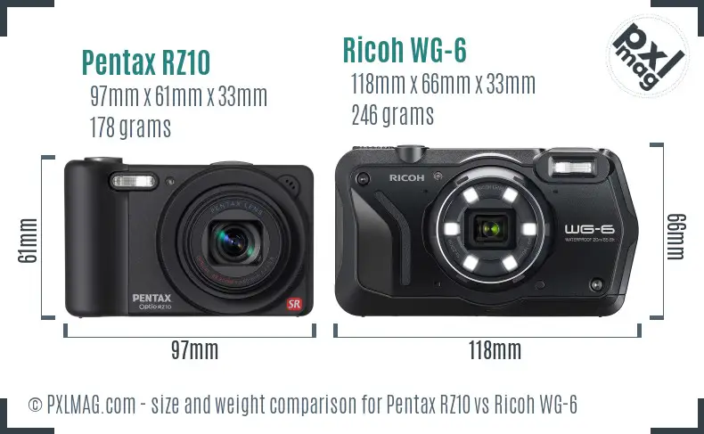 Pentax RZ10 vs Ricoh WG-6 size comparison