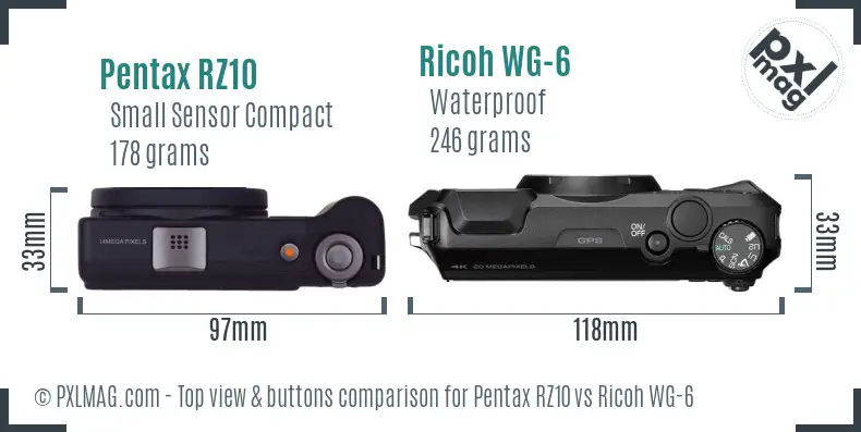 Pentax RZ10 vs Ricoh WG-6 top view buttons comparison