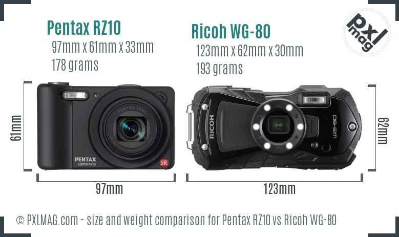 Pentax RZ10 vs Ricoh WG-80 size comparison