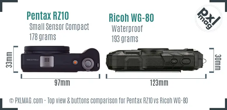 Pentax RZ10 vs Ricoh WG-80 top view buttons comparison