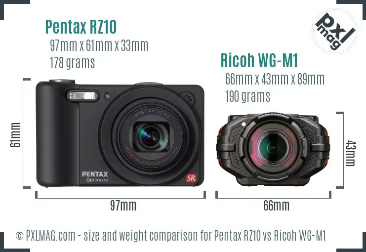 Pentax RZ10 vs Ricoh WG-M1 size comparison