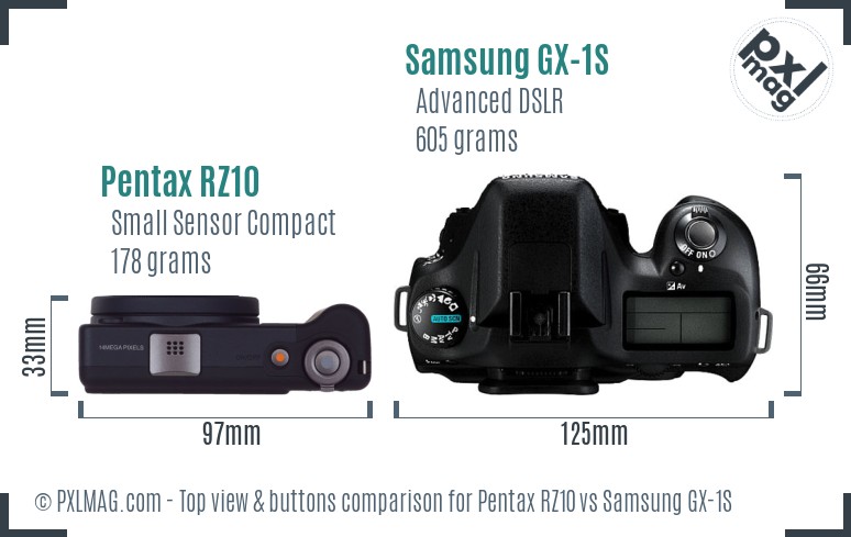 Pentax RZ10 vs Samsung GX-1S top view buttons comparison