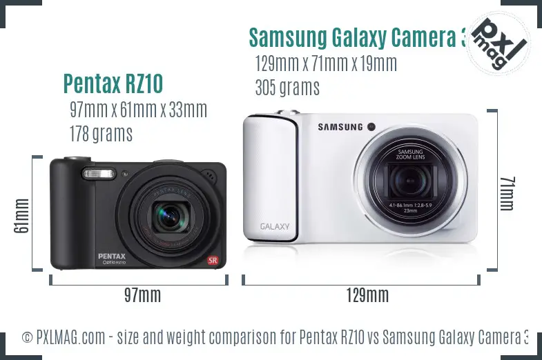 Pentax RZ10 vs Samsung Galaxy Camera 3G size comparison Pentax RZ10 vs Samsung Galaxy Camera 3G size comparison