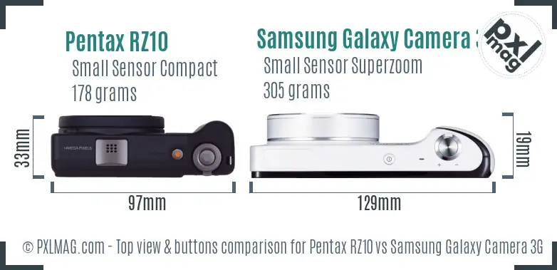 Pentax RZ10 vs Samsung Galaxy Camera 3G top view buttons comparison Pentax RZ10 vs Samsung Galaxy Camera 3G top view buttons comparison