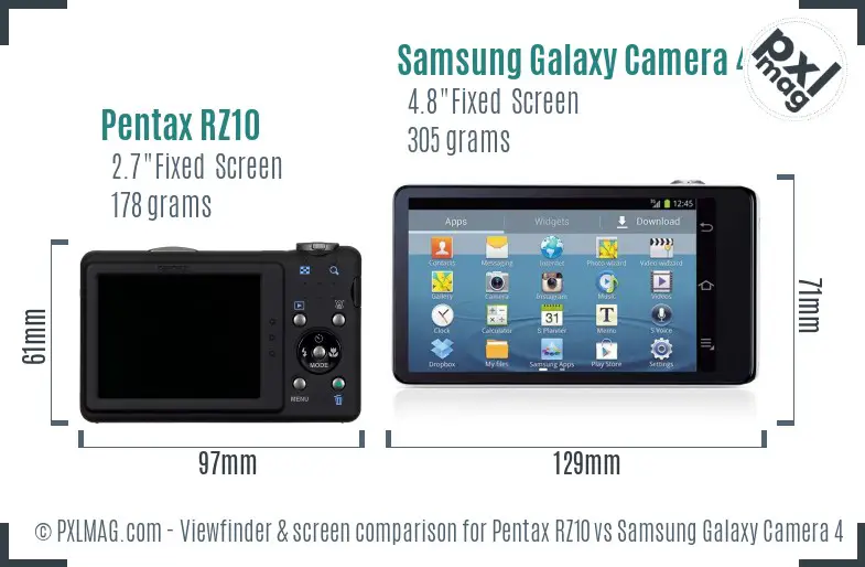 Pentax RZ10 vs Samsung Galaxy Camera 4G Screen and Viewfinder comparison