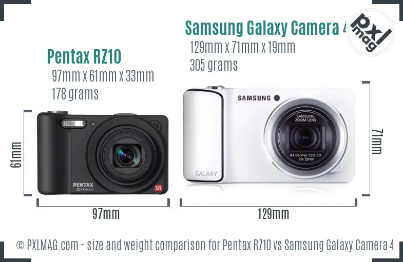 Pentax RZ10 vs Samsung Galaxy Camera 4G size comparison