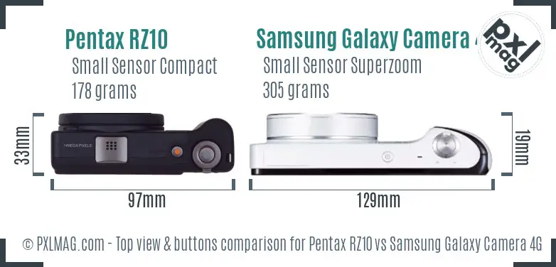 Pentax RZ10 vs Samsung Galaxy Camera 4G top view buttons comparison