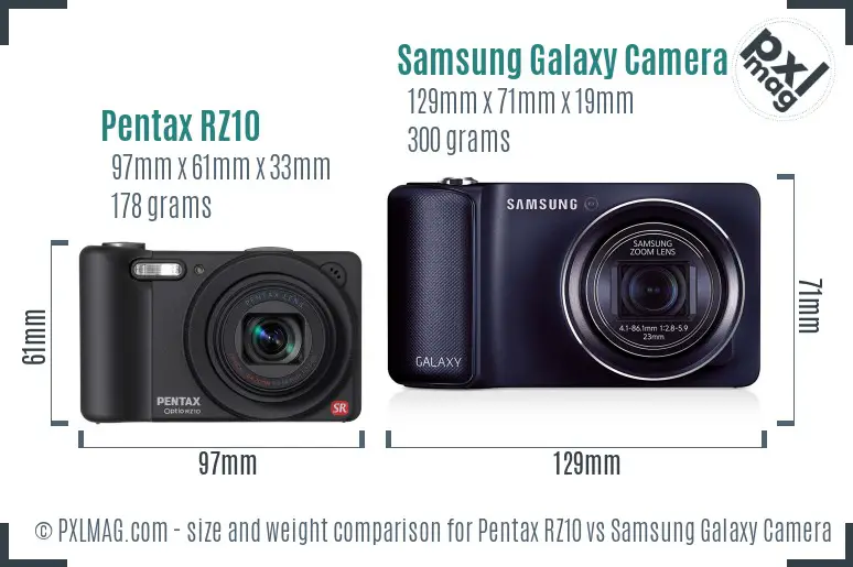 Pentax RZ10 vs Samsung Galaxy Camera size comparison