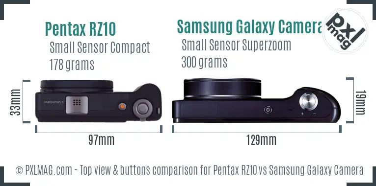 Pentax RZ10 vs Samsung Galaxy Camera top view buttons comparison