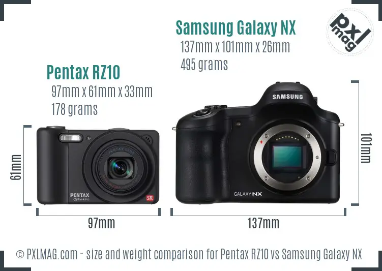 Pentax RZ10 vs Samsung Galaxy NX size comparison Pentax RZ10 vs Samsung Galaxy NX size comparison