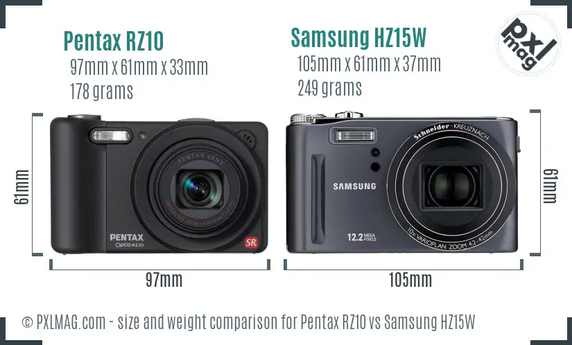 Pentax RZ10 vs Samsung HZ15W size comparison Pentax RZ10 vs Samsung HZ15W size comparison
