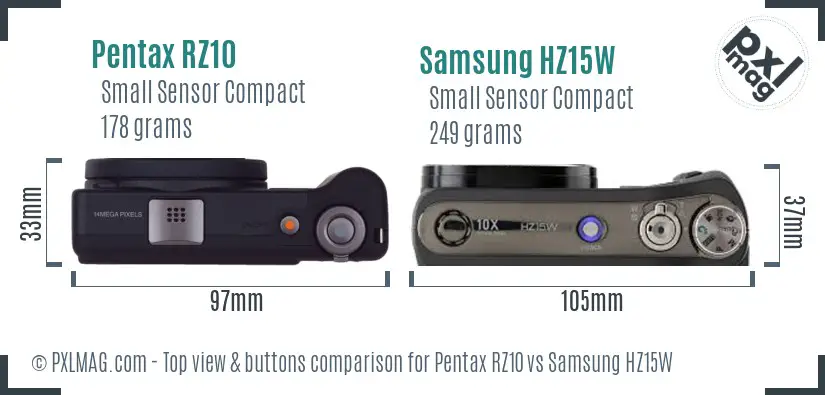 Pentax RZ10 vs Samsung HZ15W top view buttons comparison