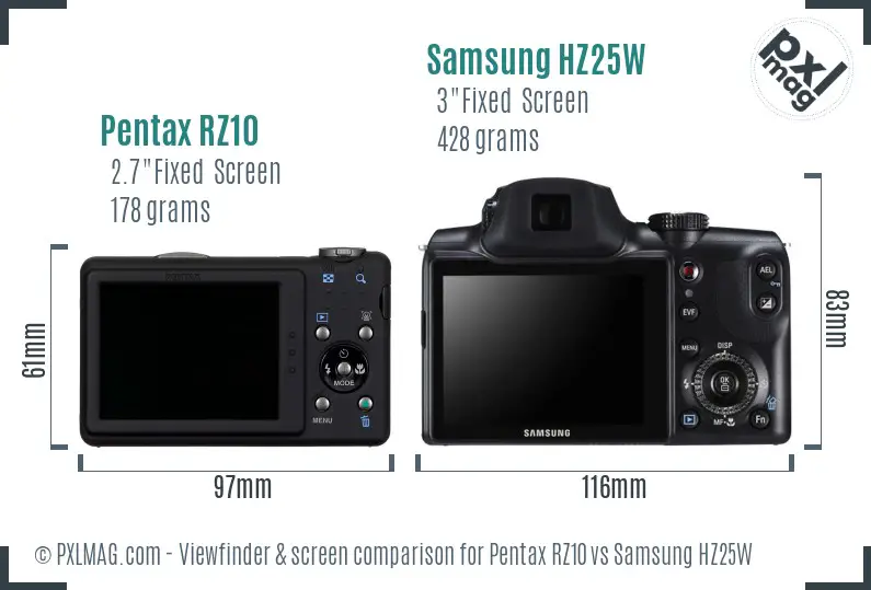 Pentax RZ10 vs Samsung HZ25W Screen and Viewfinder comparison Pentax RZ10 vs Samsung HZ25W Screen and Viewfinder comparison