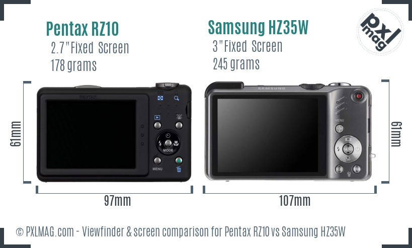 Pentax RZ10 vs Samsung HZ35W Screen and Viewfinder comparison
