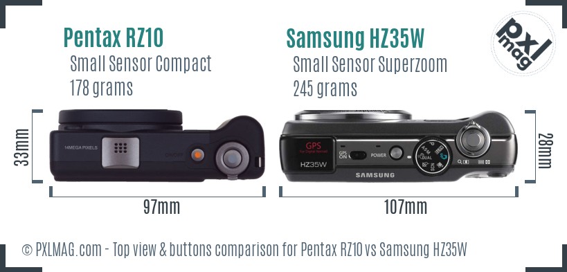 Pentax RZ10 vs Samsung HZ35W top view buttons comparison