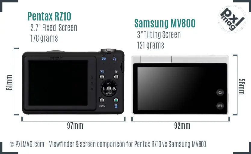 Pentax RZ10 vs Samsung MV800 Screen and Viewfinder comparison