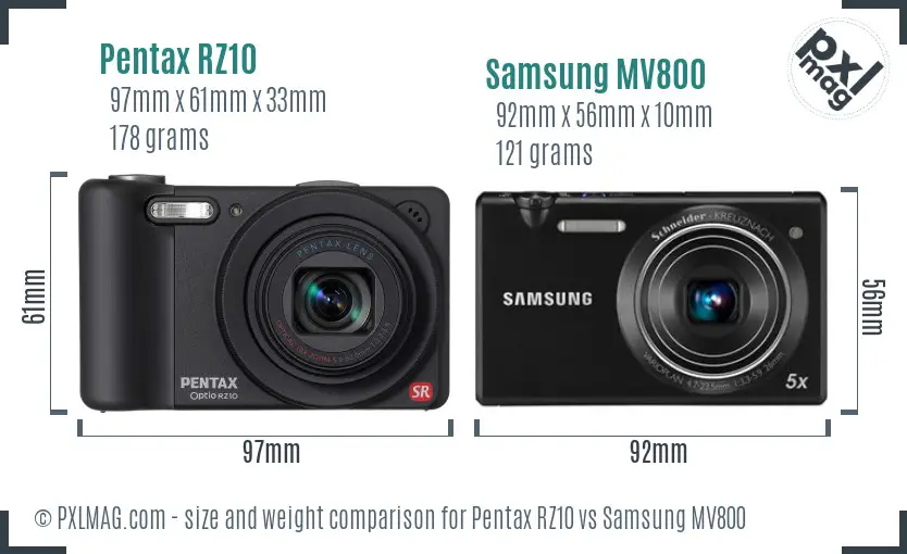 Pentax RZ10 vs Samsung MV800 size comparison