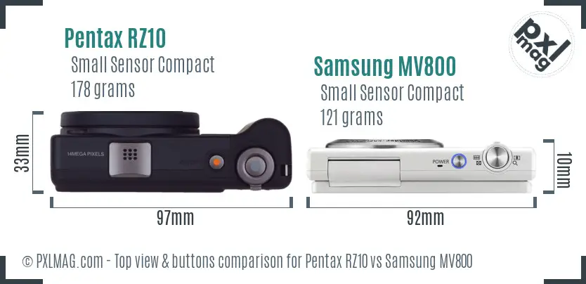 Pentax RZ10 vs Samsung MV800 top view buttons comparison