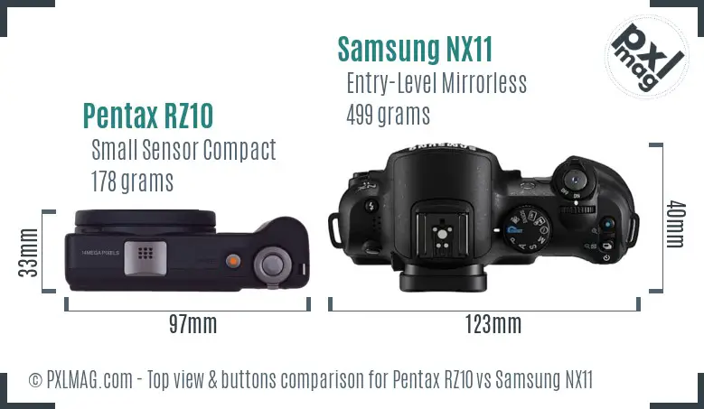 Pentax RZ10 vs Samsung NX11 top view buttons comparison