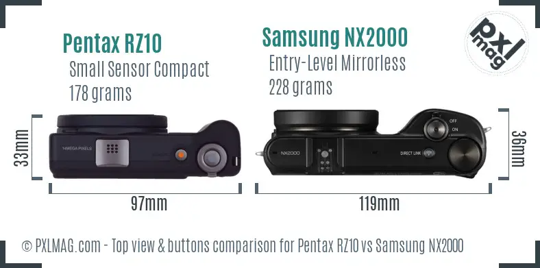 Pentax RZ10 vs Samsung NX2000 top view buttons comparison